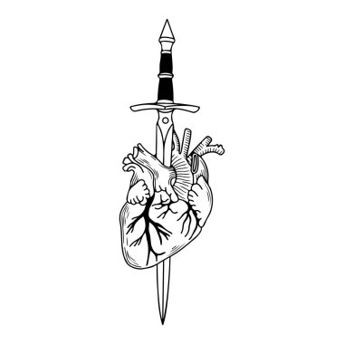 vector illustration of a dagger with a heart clipart