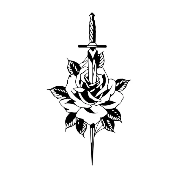 Ilustración Vectorial Una Daga Con Una Rosa — Archivo Imágenes Vectoriales