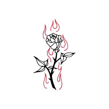 vector illustration of a rose with fire concept