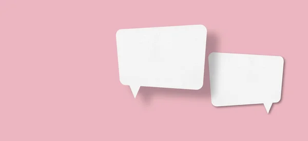 ピンクを基調としたコミュニケーションの泡で区切られた正方形のスピーチの泡の白い紙デザイン — ストック写真