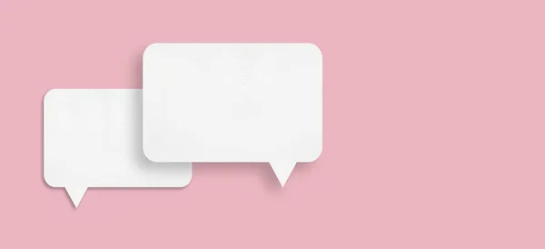 Wit Papier Met Vierkante Spraakbellen Geïsoleerd Roze Achtergrond Communicatie Bellen — Stockfoto