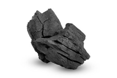 Beyaz arkaplanda siyah kömür izole edildi