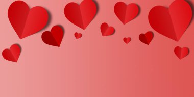 Red heart confetti set on red confetti background. Valentine's Day.