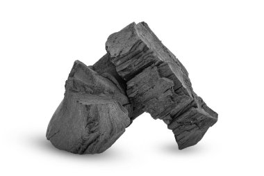 Beyaz arkaplanda siyah kömür izole edildi