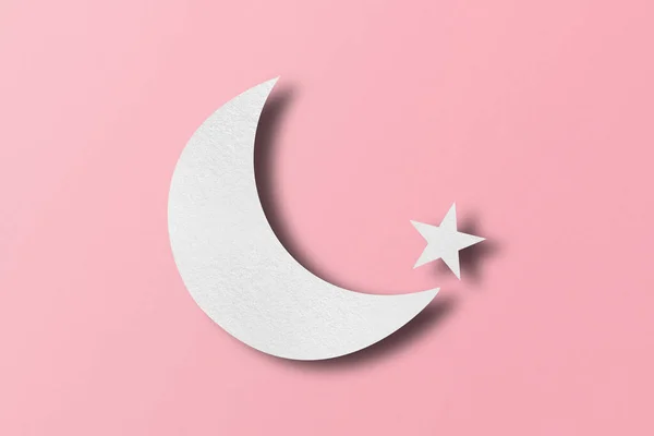 White Paper Cut Crescent Shapes Stars Set Pink Paper Background — Stock fotografie