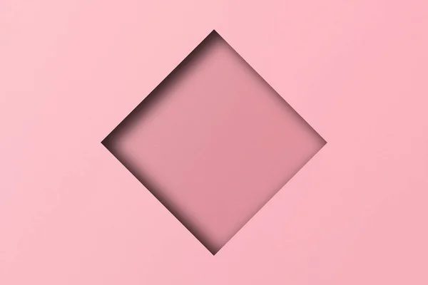 Ροζ Χάρτινες Τρύπες Τετράγωνα Σχήματα Στοιβάζονται Φως Και Σκιά — Φωτογραφία Αρχείου