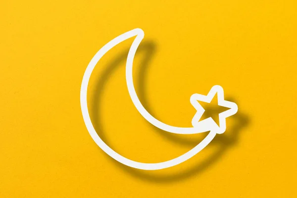 White Paper Cut Crescent Shapes Stars Set Yellow Paper Background — Stock Photo, Image