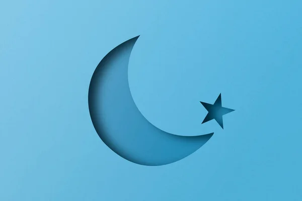 Světle Modrý Papír Vyřezávaný Děr Srpek Měsíce Pokryt Světlem Stínem — Stock fotografie