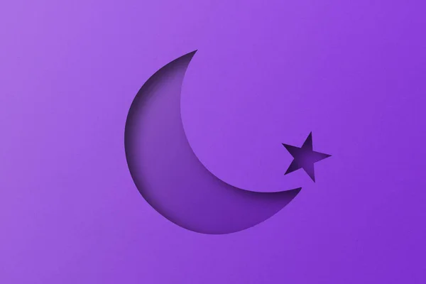 Purple Paper Cut Holes Crescent Moon Overlaid Light Shadow — Stock fotografie