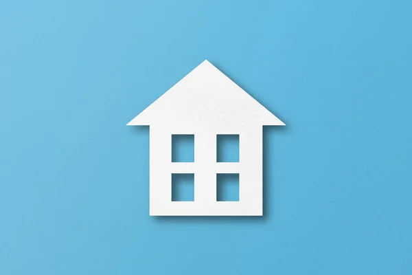 Papel Branco Recortado Forma Casa Isolada Fundo Papel Azul Claro — Fotografia de Stock