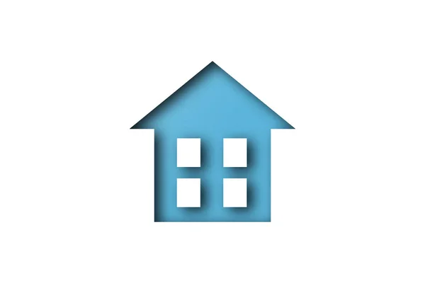Light Blue Paper Cut Out House Shape Isolated White Background — 图库照片