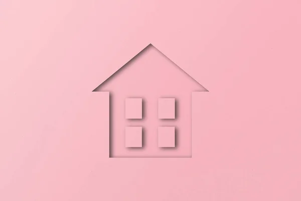 Pink Paper Cut Out House Shape Isolated Pink Paper Background — Stock Photo, Image
