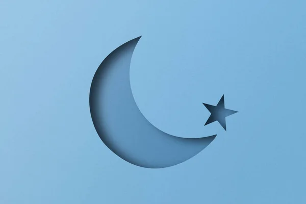 Světle Modrý Papír Vyřezávaný Děr Srpek Měsíce Pokryt Světlem Stínem — Stock fotografie