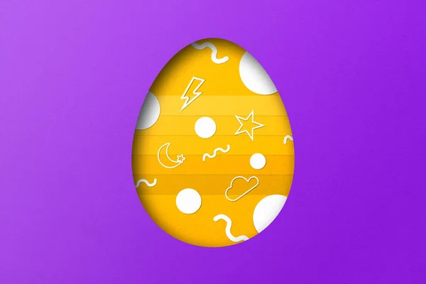 Фиолетовый Желтый Порезы Бумаги Образуют Пасхальное Яйцо Наложение Бумаги — стоковое фото