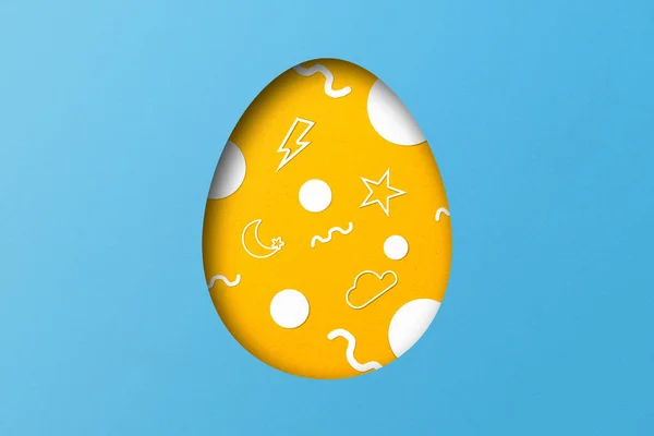 Yellow Light Blue Paper Cuts Form Easter Eggs Overlay Paper — Stock Photo, Image