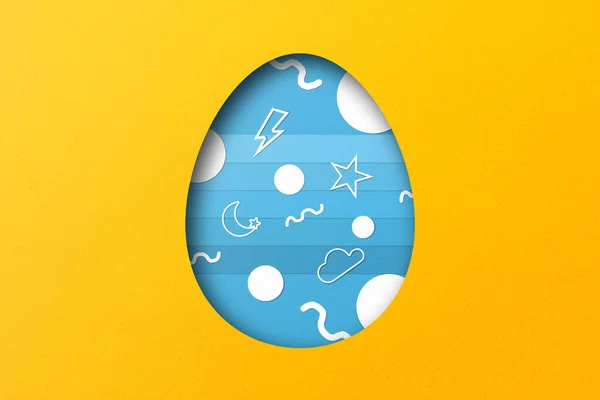 Желтые Светло Голубые Порезы Образуют Пасхальные Яйца Наложение Бумаги — стоковое фото