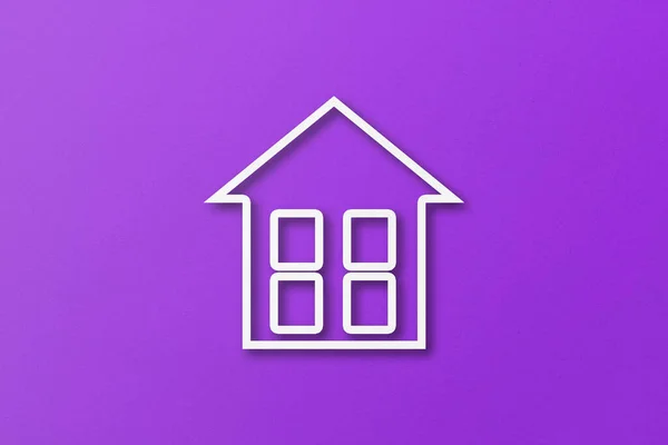 White Paper Cut Out House Shape Isolated Purple Paper Background — Photo