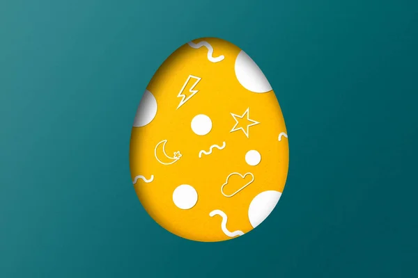 Желтая Зеленая Бумага Образуют Пасхальный Рисунок Яйца Наложение Бумаги — стоковое фото