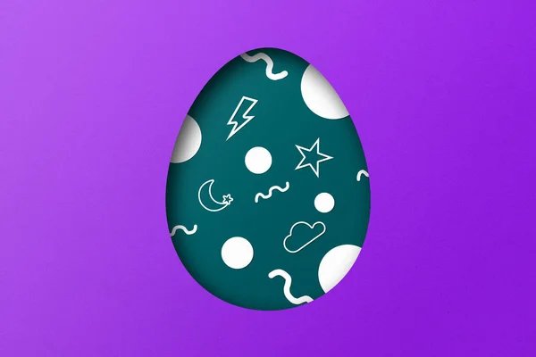 Зеленая Фиолетовая Бумага Образуют Пасхальный Рисунок Яйца Наложение Бумаги — стоковое фото