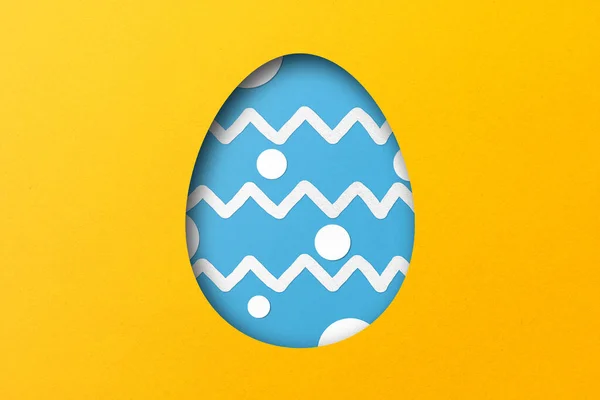 Los Cortes Papel Amarillo Azul Claro Forman Huevos Pascua Papel —  Fotos de Stock