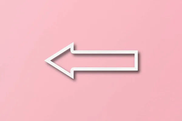 Flecha Papel Blanco Aislada Sobre Fondo Papel Rosa — Foto de Stock
