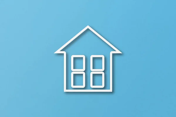 White Paper Cut Out House Shape Isolated Light Blue Paper — стоковое фото