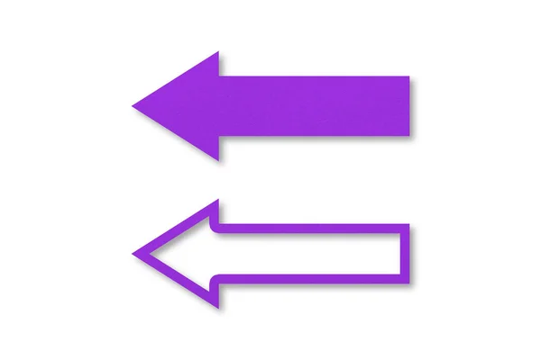 Flecha Papel Púrpura Aislada Sobre Fondo Papel Blanco — Foto de Stock