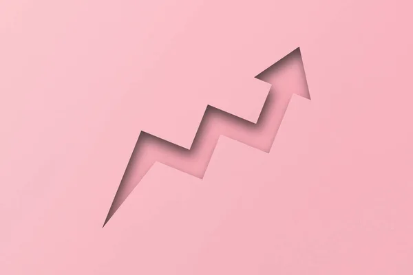 ピンクの背景のオーバーレイペーパーに隔離されたピンクの矢印紙グラフ — ストック写真