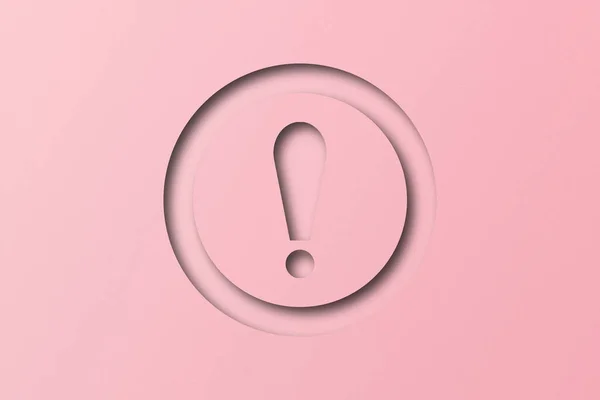 Pink paper cut into exclamation mark shapes. warning sign set on pink paper background