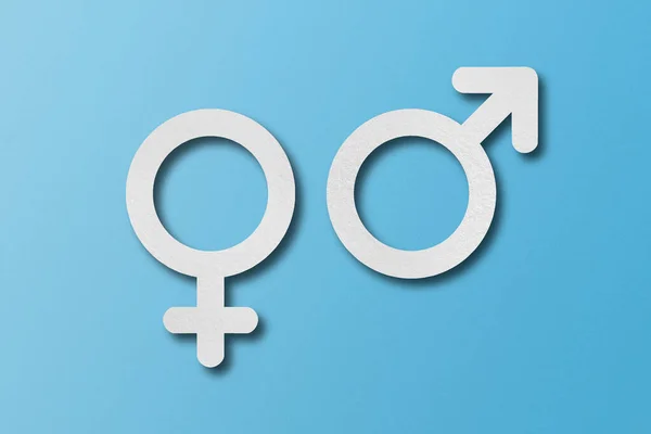 Wit Papier Gesneden Mannelijke Vrouwelijke Symbool Vormen Een Lichtblauwe Achtergrond — Stockfoto