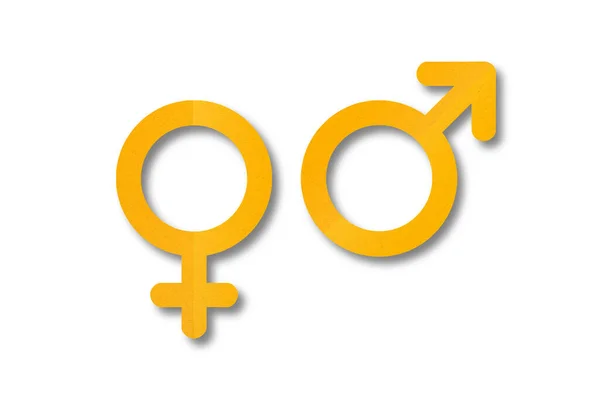 Żółty Papier Pocięty Kształty Symbolizujące Samce Samice Izolowany Białym Tle — Zdjęcie stockowe
