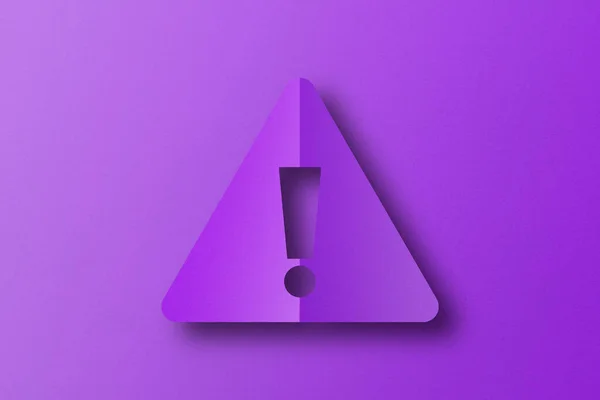 Фіолетовий Папір Пробивається Форму Знака Оклику Знак Попередження Фіолетовому Паперовому — стокове фото