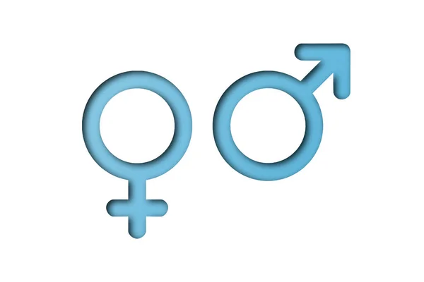 Light Blue Paper Punched Shapes Male Female Symbols Isolated White — Stock Photo, Image