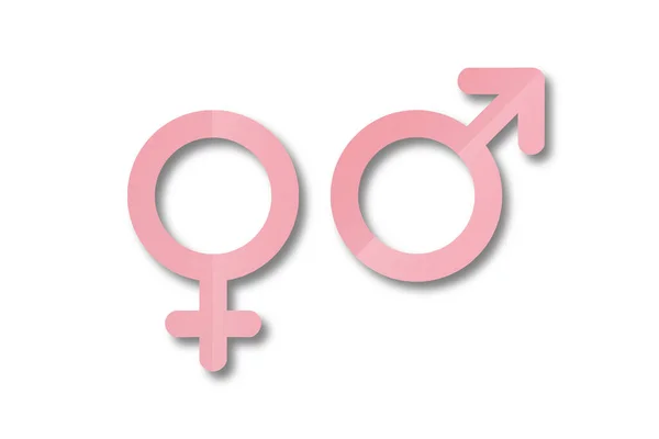Papel Rosa Cortado Forma Símbolos Masculinos Femeninos Aislado Sobre Fondo — Foto de Stock