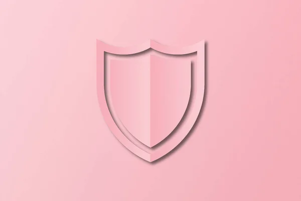 Рожевий Паперовий Щит Папір Вирізаний Формі Щита Встановлений Фоні Рожевого — стокове фото