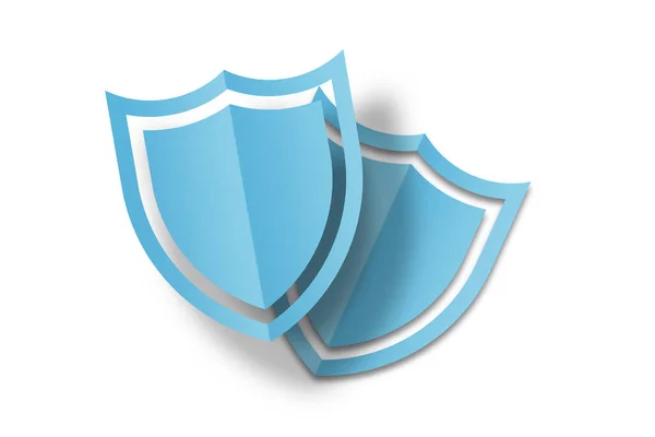 Escudo Papel Azul Claro Corte Papel Perfurado Forma Escudo Isolado — Fotografia de Stock