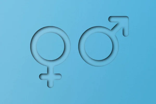 Het Lichtblauwe Papier Geperforeerd Vorm Van Mannelijke Vrouwelijke Symbolen Een — Stockfoto