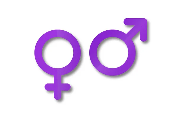 紫色的纸被切割成代表男性和女性的形状 在白色背景下隔离 — 图库照片