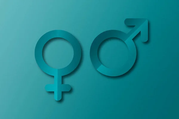 Grünes Papier Männliche Und Weibliche Symbolformen Geschnitten Auf Grünem Hintergrund — Stockfoto