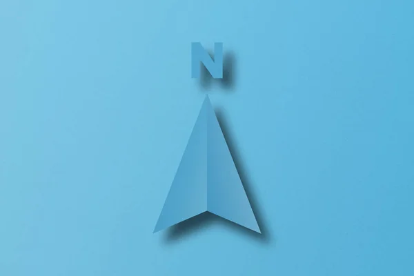 Lichtblauw Papier Gesneden Vorm Noord Pijl Ingesteld Lichtblauw Papier Achtergrond — Stockfoto