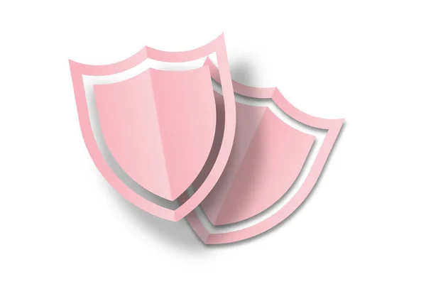 粉红的纸制护盾在白色背景上被打孔成护盾状 — 图库照片