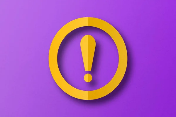 Yellow Paper Cut Exclamation Mark Shapes Warning Sign Set Purple — Stock Photo, Image