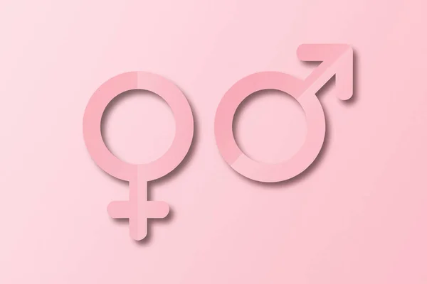 Pink Paper Cut Shapes Male Female Symbols Set Pink Background — Stock Photo, Image