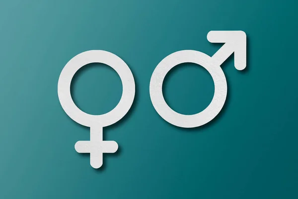 Papel Branco Cortado Formas Símbolos Masculinos Femininos Conjunto Fundo Verde — Fotografia de Stock
