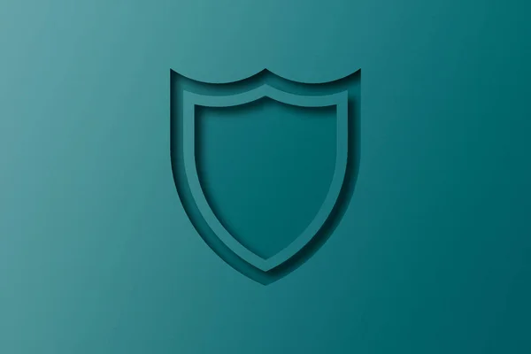 Escudo Papel Verde Papel Cortado Perfurado Forma Escudo Definido Fundo — Fotografia de Stock