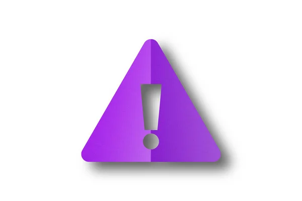 紫色的纸穿成感叹号的形状 在白色背景上隔离的警告标志 — 图库照片