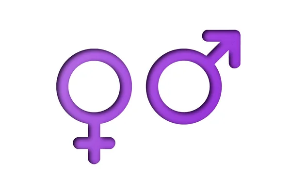 紫の紙は 男性と女性を象徴する形に切り取られる 白い背景に隔離され — ストック写真