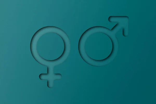 Grünes Papier Männliche Und Weibliche Symbolformen Geschnitten Auf Grünem Hintergrund — Stockfoto