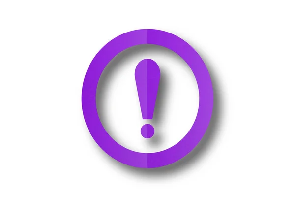 紫色的纸穿成感叹号的形状 在白色背景上隔离的警告标志 — 图库照片