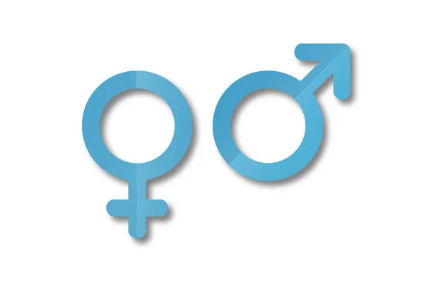 Carta Azzurra Perforata Nelle Forme Simboli Maschili Femminili Isolato Sfondo — Foto Stock